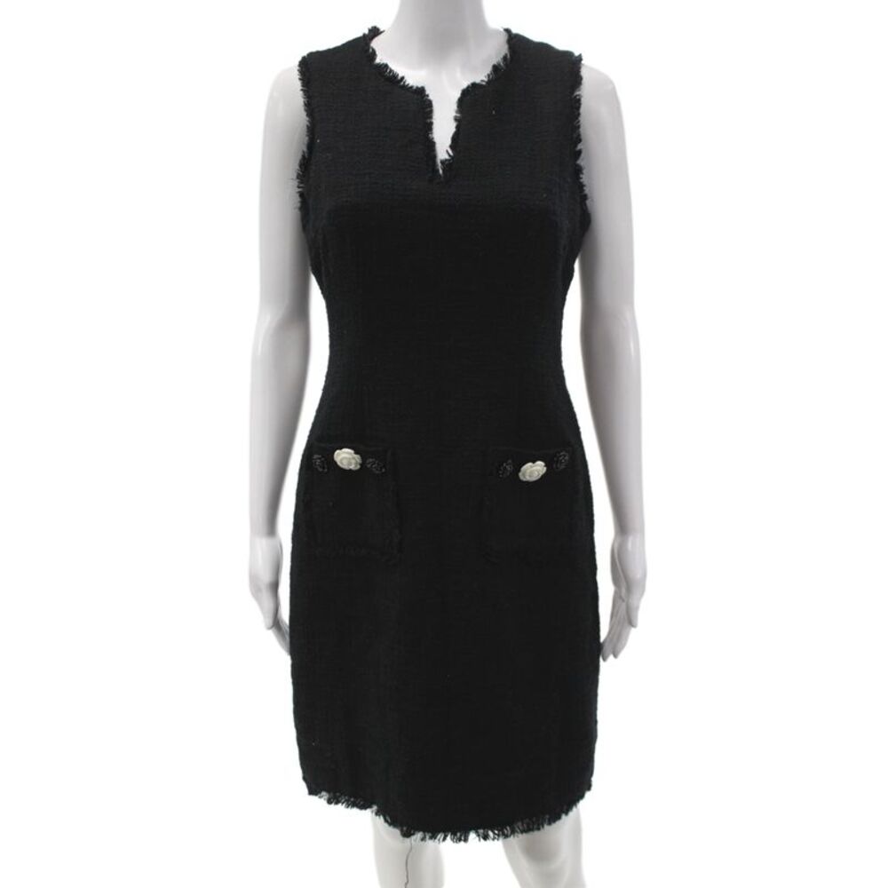 Karl Lagerfeld Womens Sheath Dress Black V-Neck Sleeveless Zip Size 6